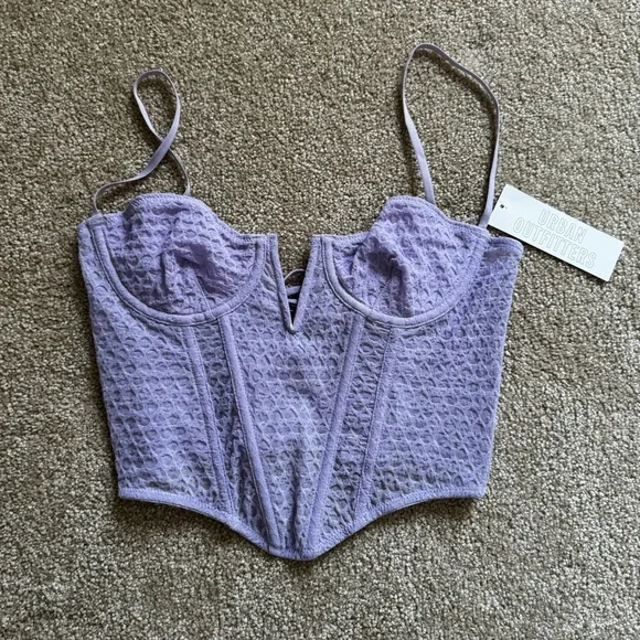 NWT Urban Outfitters Lilac Mesh Crop Corset Lace Up Top - Picture 4 of 7